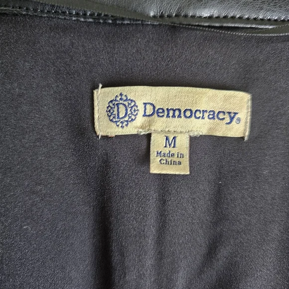 New Democracy Biker Jacket Size M Faux Leather Black Beige Zip Front Moto NWT - Picture 12 of 16